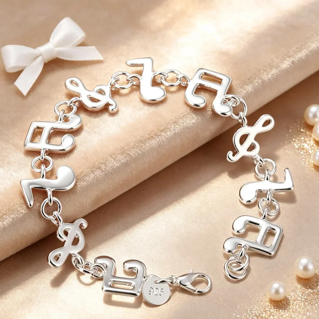 Hot Music Note 925 Sterling Silver Bracelets for Woman Luxury Fashion Jewelry Wedding Party Gifts Hip-hop Accessories