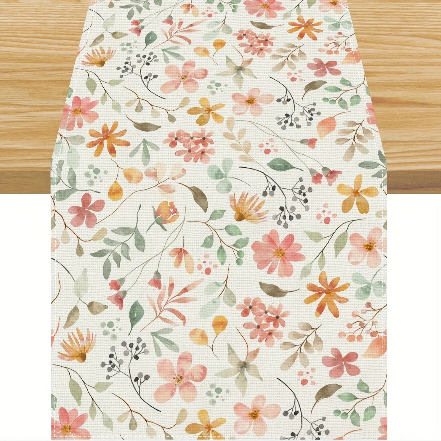 Leinen-Tischläufer mit Frühlingsblumen - Landhausstil Sonnenschein-Blumenmuster für Küche und Esszimmer