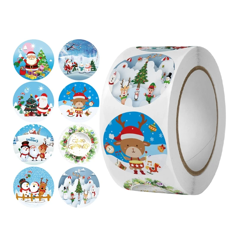 Roll of 500Pcs DIY Xmas Present Stickers Fit for Package Water Bottle Notebook Drop Shipping