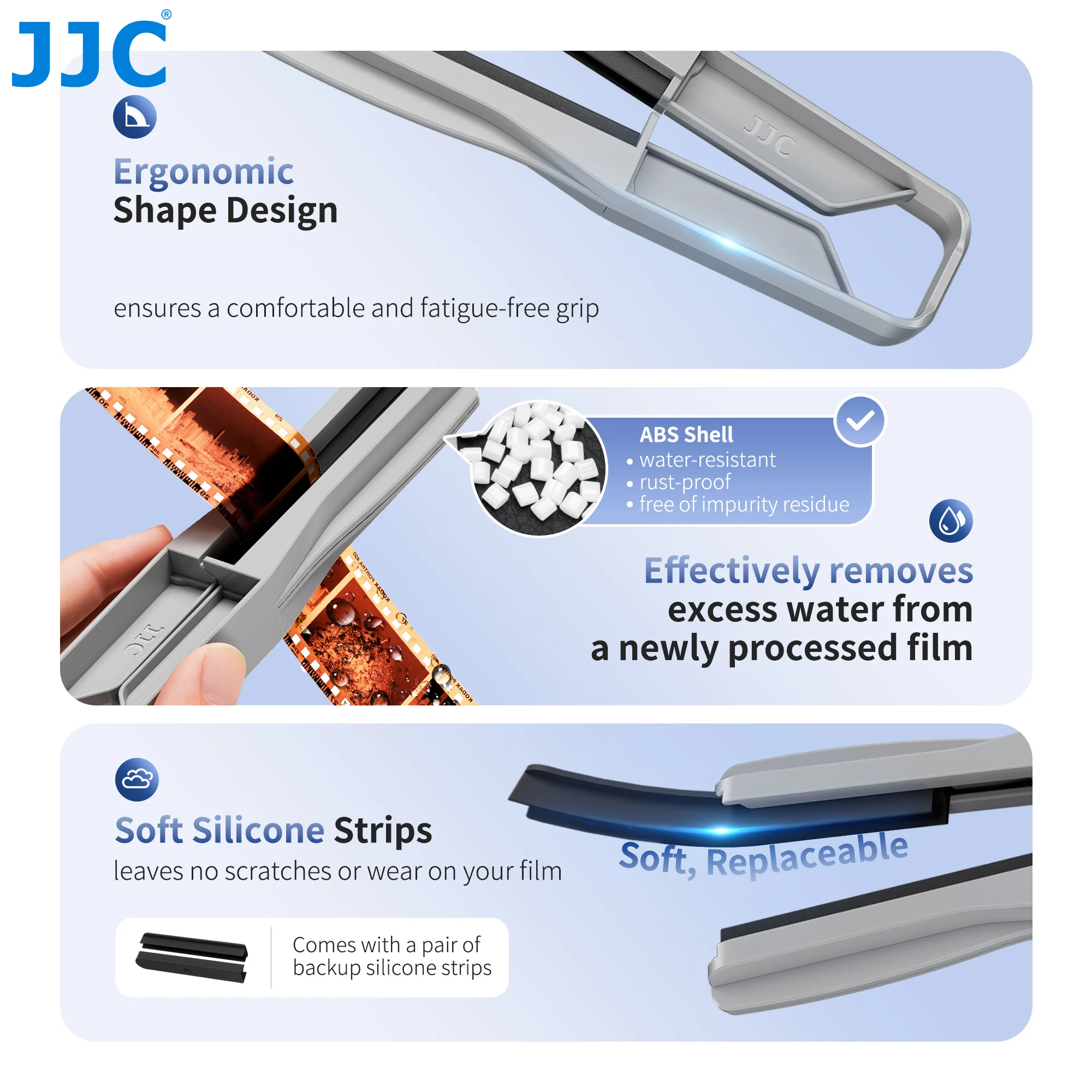 JJC Camera Film Squeegee For 135 120 Film Negatives Film 35mm Remove Water Film Tools With Two Silicone Straps Film Equipment