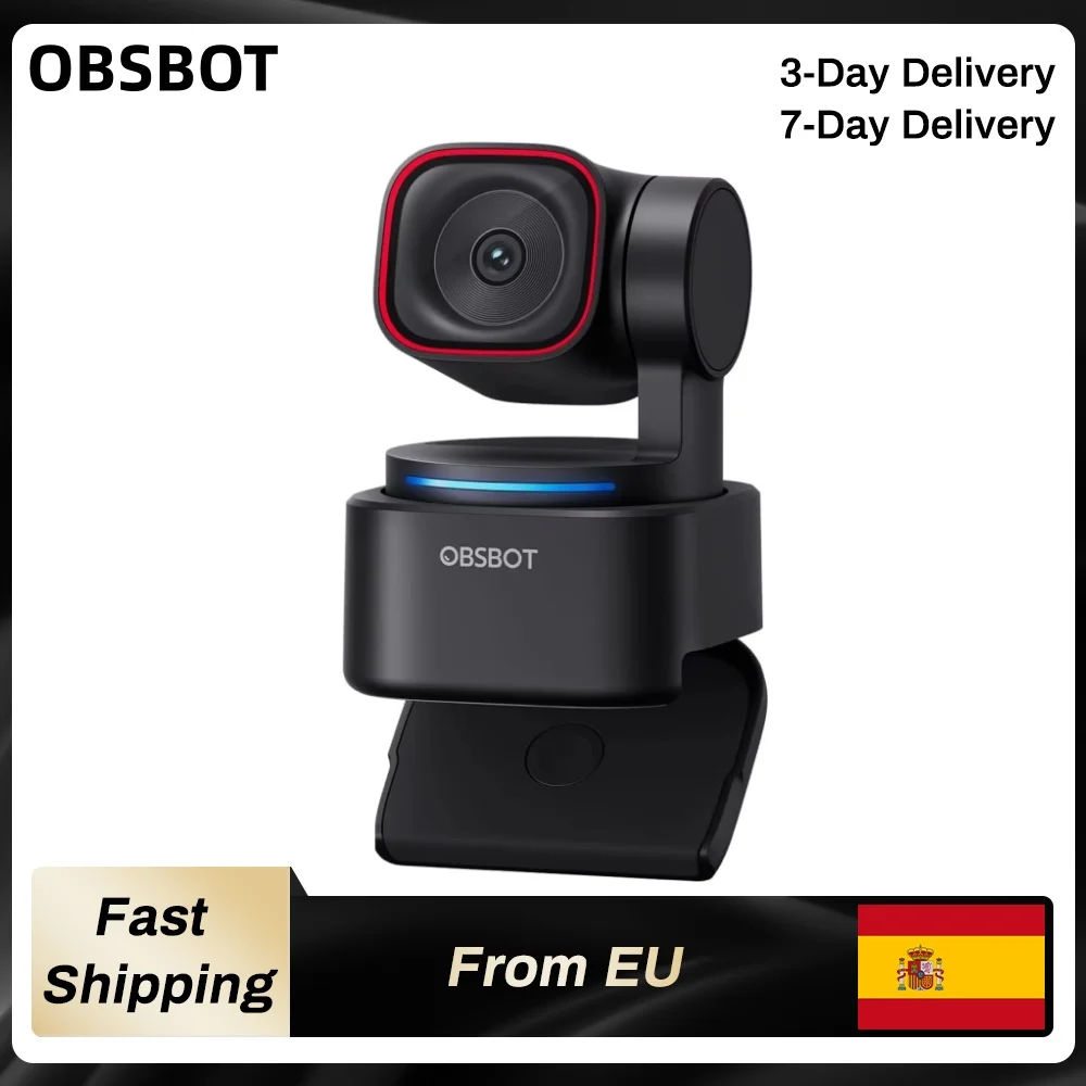 Webcam OBSBOT Tiny 3 Lite avec audio spatial 4K alimenté par l'IA, caméra PTZ avec suivi IA, capteur 1/2 pouce, commande vocale, 120FPS, trois micros