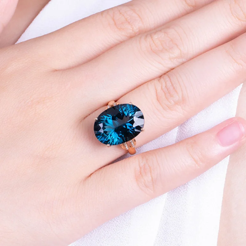 New European and American Fashion London Blue Peacock Sapphire Gemstone Open for Women, Breathable Temperament Ring