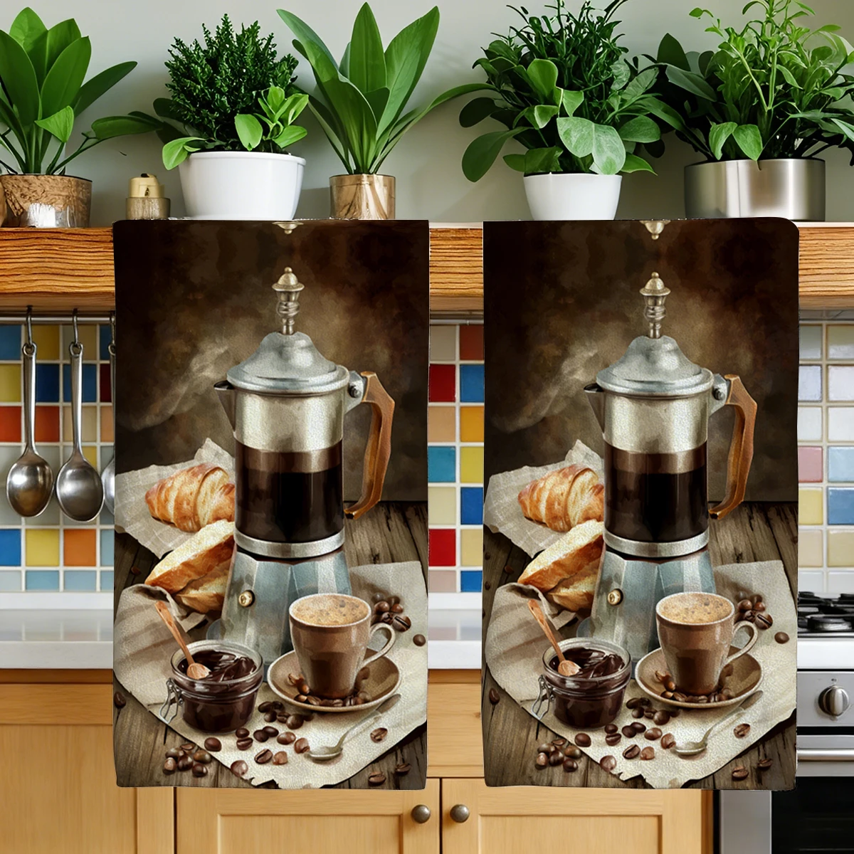 2PCS Soft Absorbent Kitchen Towels Dish Towel coffee Dish Cloths Holiday Dry Cloth For Kitchen Home