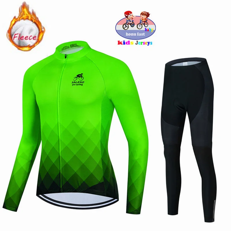 Kids Winter Thermal Fleece Cycling Jersey Set Bicycle Boys Cycling Clothes Warm Bike Children Cycling Clothing Suit MTB Maillot