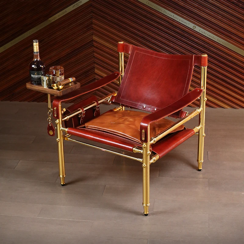 Cigar Bar Club Chair Multifunctional Vegetable Tanned Cowhide Whisky Single Sofa Metal Hunting Chair