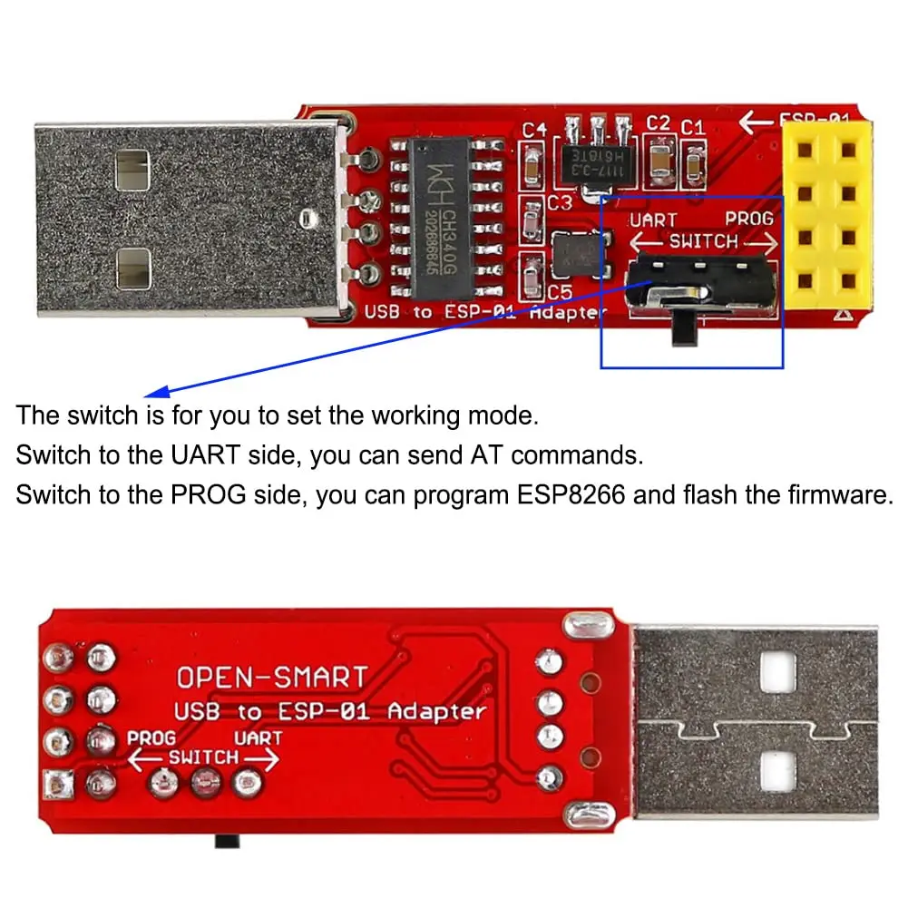 CH340C USB To ESP8266 Serial ESP-01 ESP-01S ESP01 ESP01S Wireless Wifi Developent Board Module for Arduino Programmer Adapter