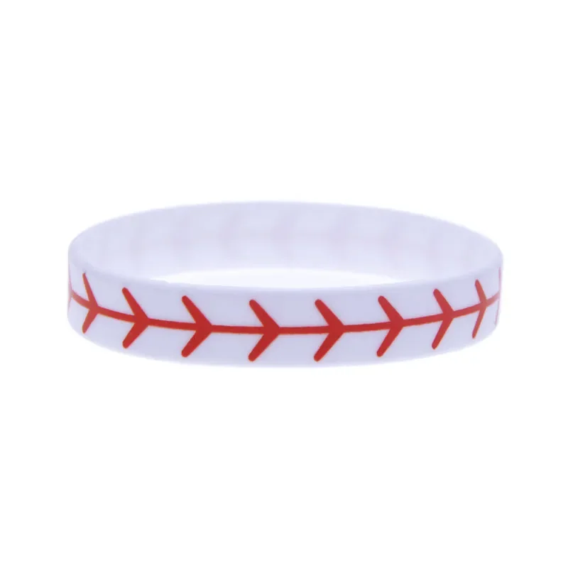 1 PC 1/2 Inch Wide Printed Logo Softball Silicone Bracelet Sport Gift Bangle Adult Size Unisex