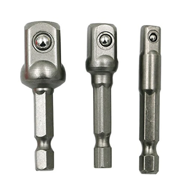 3Pcs Drill Socket Adapter Impact Drill Extension Drill Bits Bar Socket Adapter 1/4 3/8 1/2 Hex Shank Square Head Drill Bit