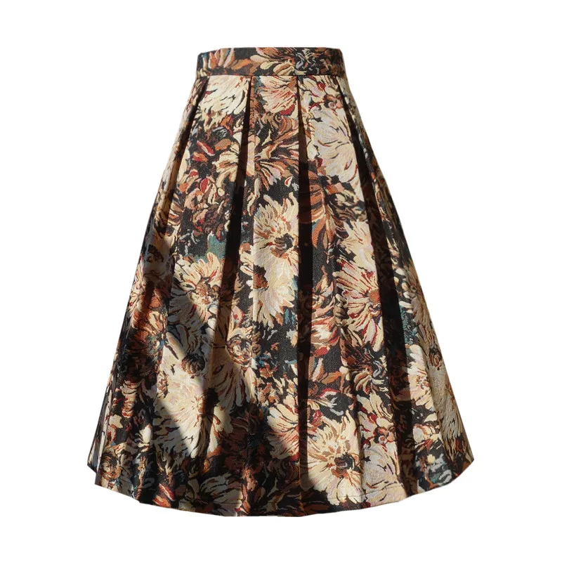 

Autumn and winter black jacquard puffy skirt oil painting mid-length slimming umbrella skirt gonna ampia lunga elegante