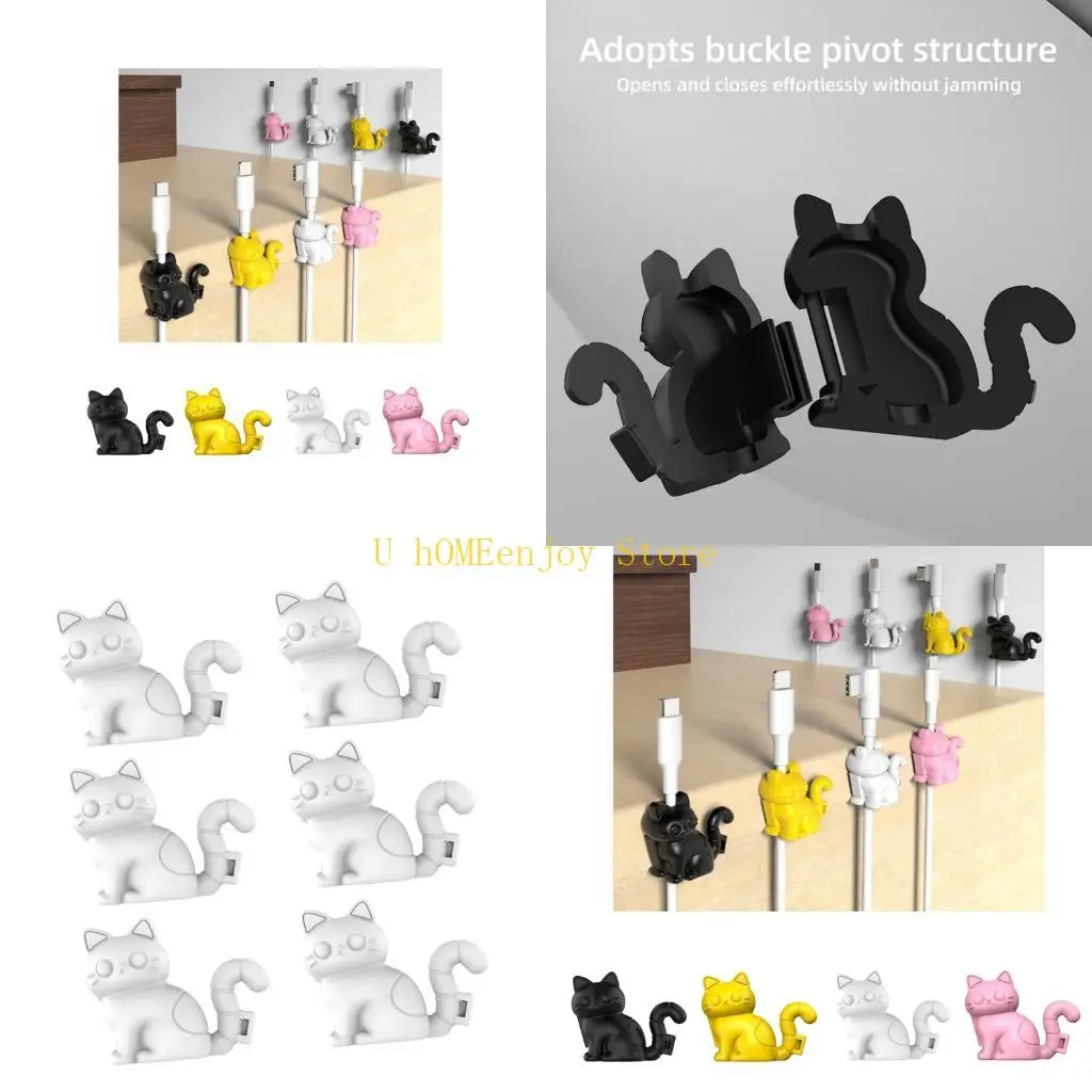 B0KF 6Pcs Bedside Cable Holder in Feline for Charging and Earphone Wires