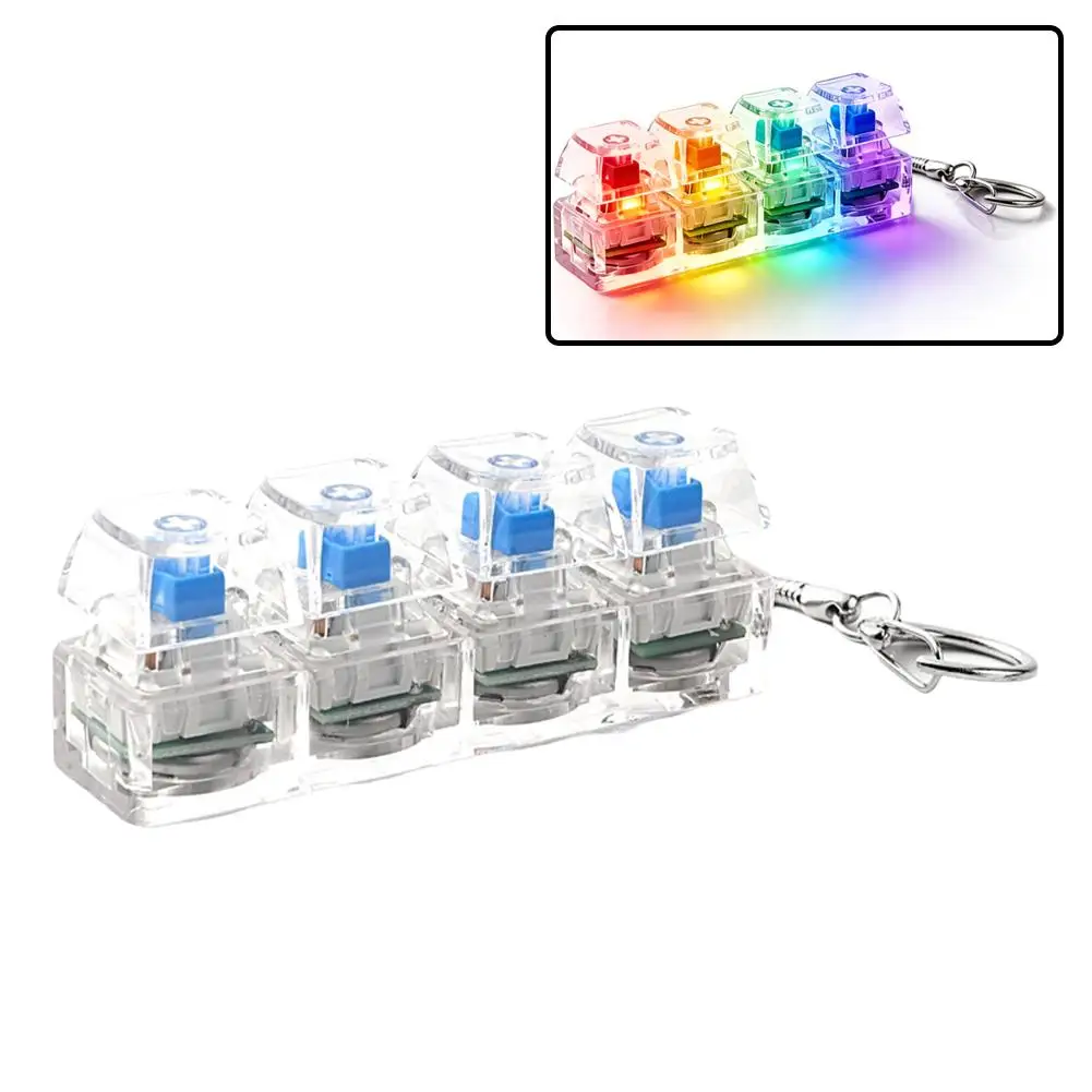 4-toetsen transparant pc-toetsenbord sleutelhanger oplichtend fidget toy stressverlichter klikker bureaudecoratie cadeau voor volwassenen en kinderen