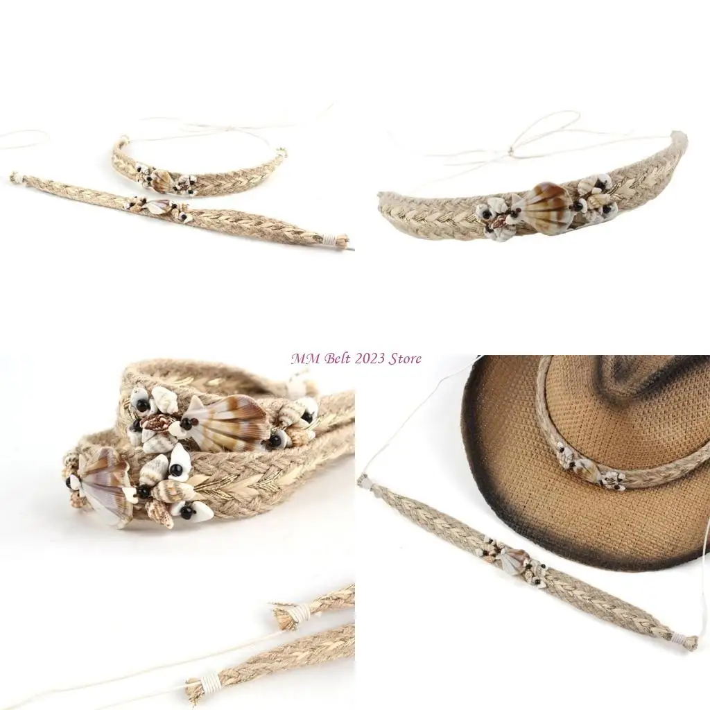 

49ME Sea Shell Shell Hat Belt Decorative Hat Band for Women Men Straw Hat Ethnic Hat Decoration Bohemian Panama Sun Hat Bands