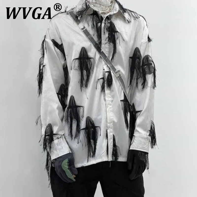 

WVGA весна осень новый мужской уличный дизайн с бахромой модные рубашки с длинными рукавами нишевые шикарные повседневные топы с отложным воротником Ins W9545
