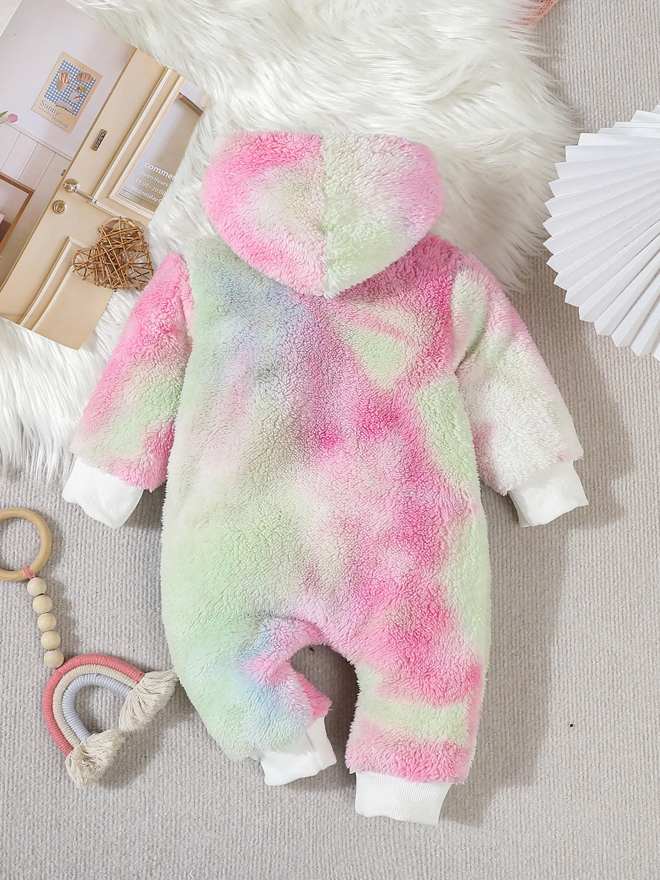 Herbst Winter Entzückende Baby Mädchen Gefärbt Doppelseitigen Flanell Langarm Strampler Baby Fell Kapuze Krabbeln Anzug – Detail 2