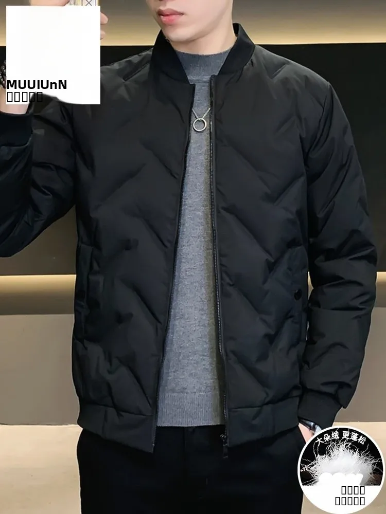 

Men's Fce down Baseball Jaet Slim Fit Winter Coat Warmth Resistant Cold Outerwear Thi Cotton Padded Coat Long Sve