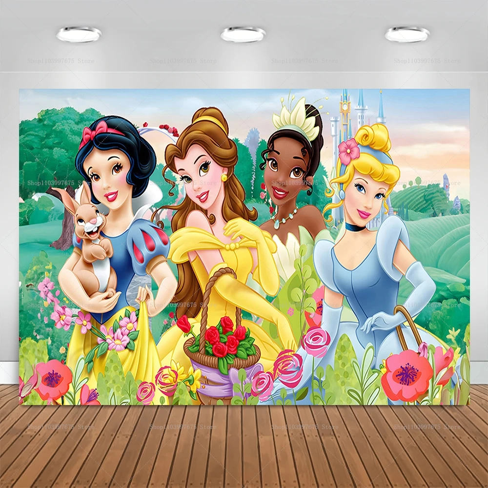 Disney Princess Snow White Elsa Cinderella Girls Birthday Photography Backgrounds Party Decors Baby Shower Photo Studio Backdrop