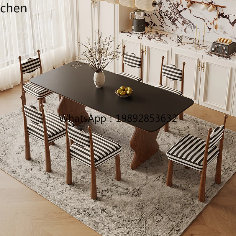 Vintage White Wax Wood Solid Wood Small Apartment Home Rectangular Rock Slab Dining Table and Chairs