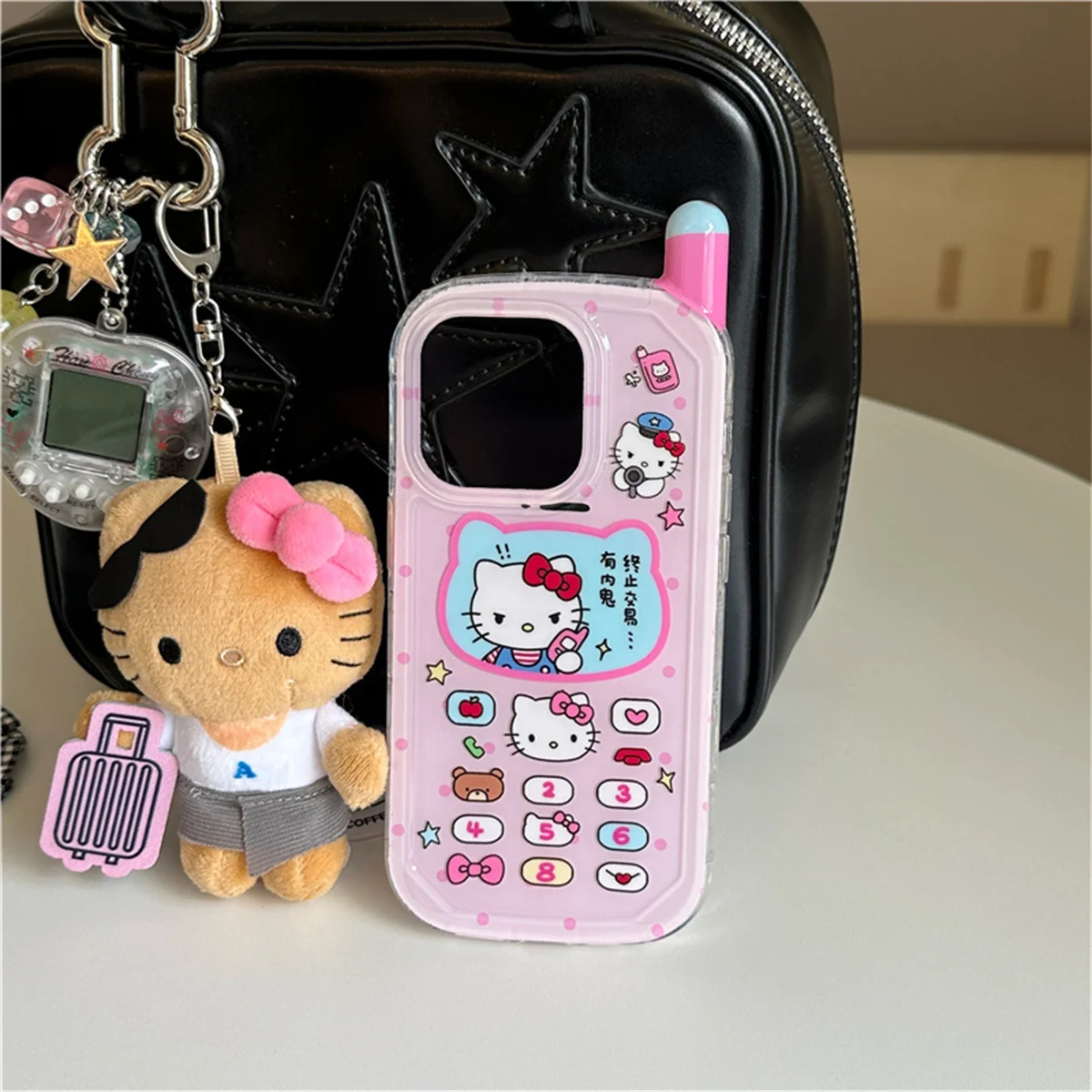 Moda rosa caso de telefone móvel para iphone 16 pro 15 14 pro max capa traseira com pingente silicone bonito dos desenhos animados casos funda