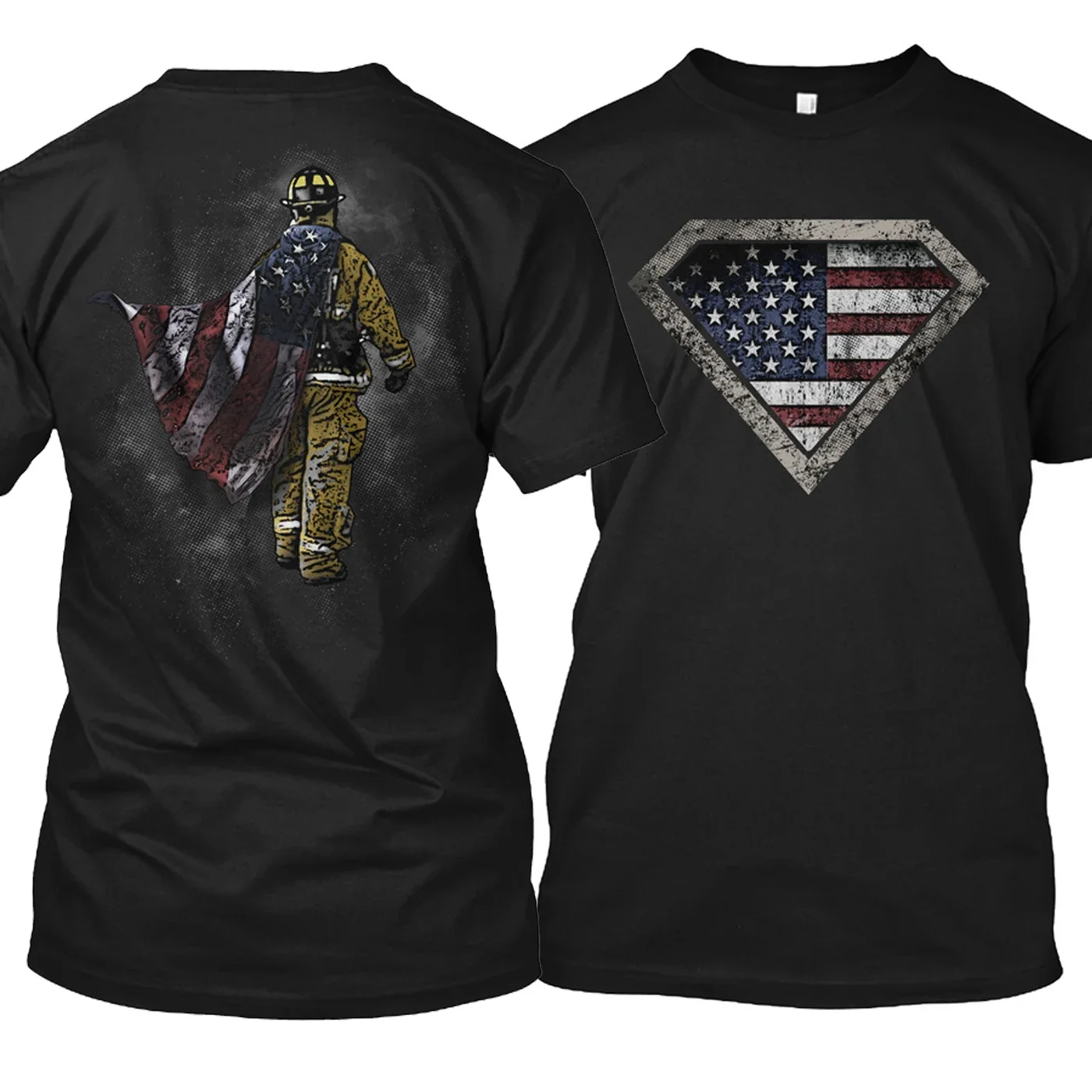 Firefighters: American Heroes | Stars and Stripes Fireman T-Shirt 100% Cotton O-Neck Short Sleeve Casual Mens Tshirt Size S-3XL