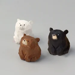 Solid Wood Carved Bear Wooden Cute Mini Bear Figurines Miniature Desktop Living Room Decoration Decoration Decorative Figurines