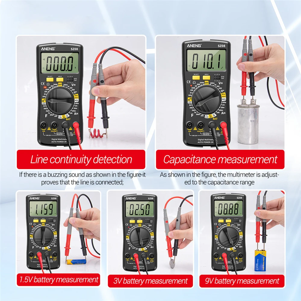 ANENG AC/DC SZ08 Digital Multimeter Ultra-thin Storage Professional Multimetro Auto Voltmeter AC 220V Resistance Handhold Tester