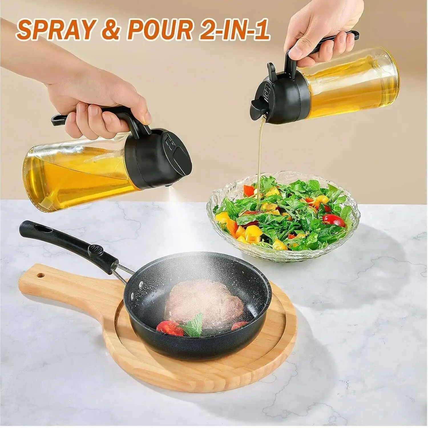 2 in 1 500ml Plastic Spray Oil Sprayer Bottle Spray Oil Dispenser Oil Jar Cruet BBQ Kitchen Baking Roasting Picnic Kitchen Tool