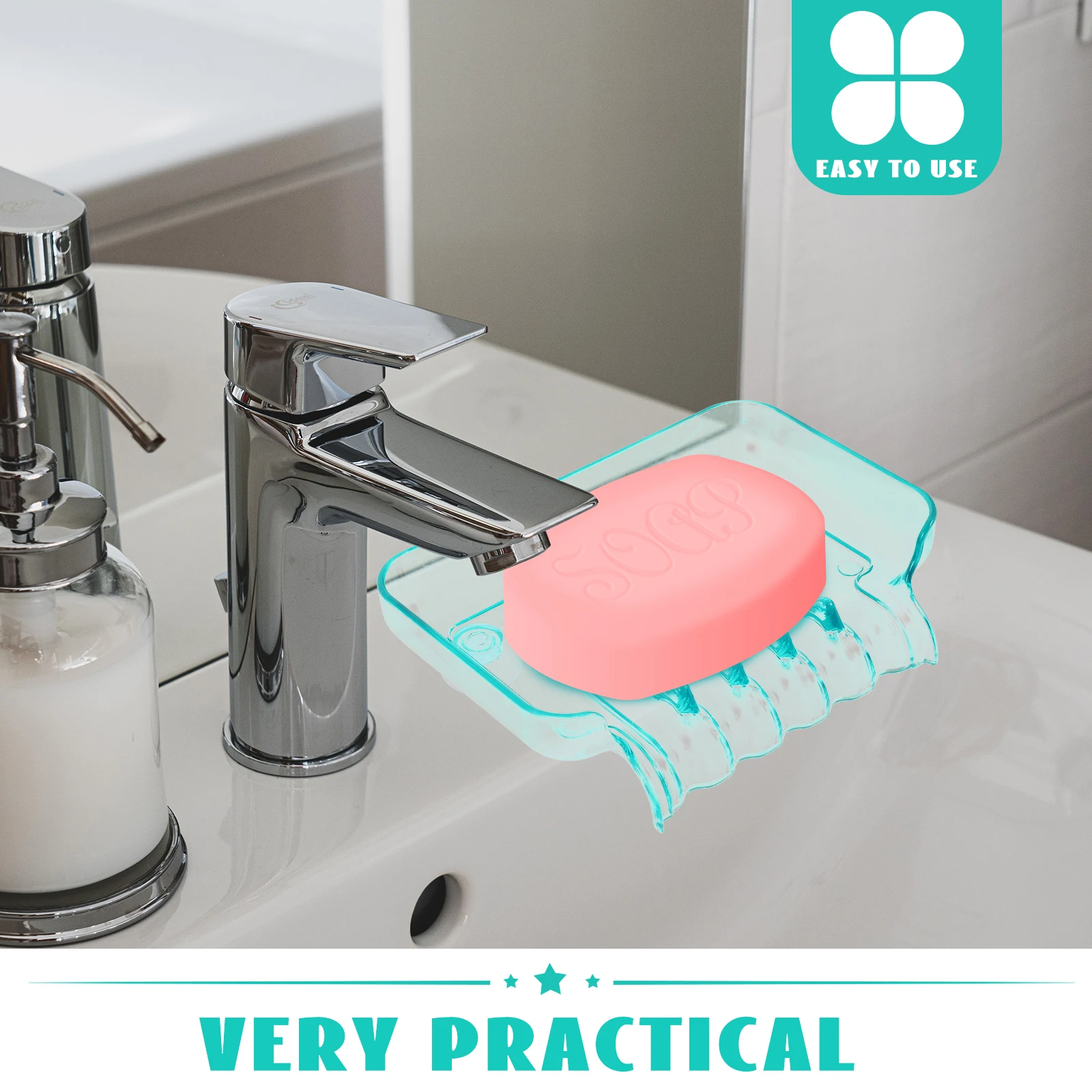 

1pc Large Size Water Resistant Basket For Bathroom Kitchen Sponge Holder Non Slip Soap Box With Suction Cup Green Plastic Soap
