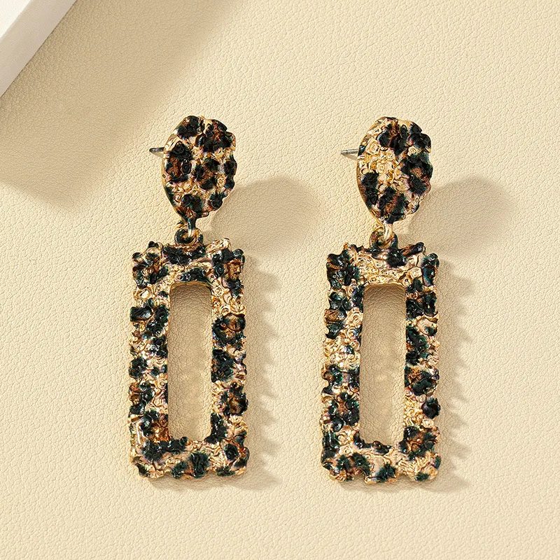 New Cheetah Jaguar Leopard Long Retangular Dangle Drop Earrings for Women