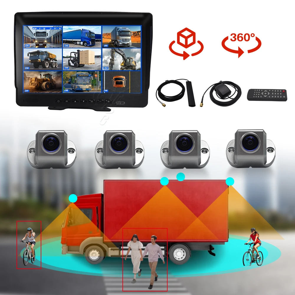 8CH 1080p 360 Degree Panoramic Car Camera System 4G Remote Real-time Video Surveillance DMS ADAS BSD Truck Bird's Car Monitoring