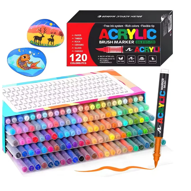120Colors Acrylic Paint Markers, Soft Brush Tip Pens and Markers, Acrylic Paint Pens Rock Painting and DIY Crafts Art Supplies