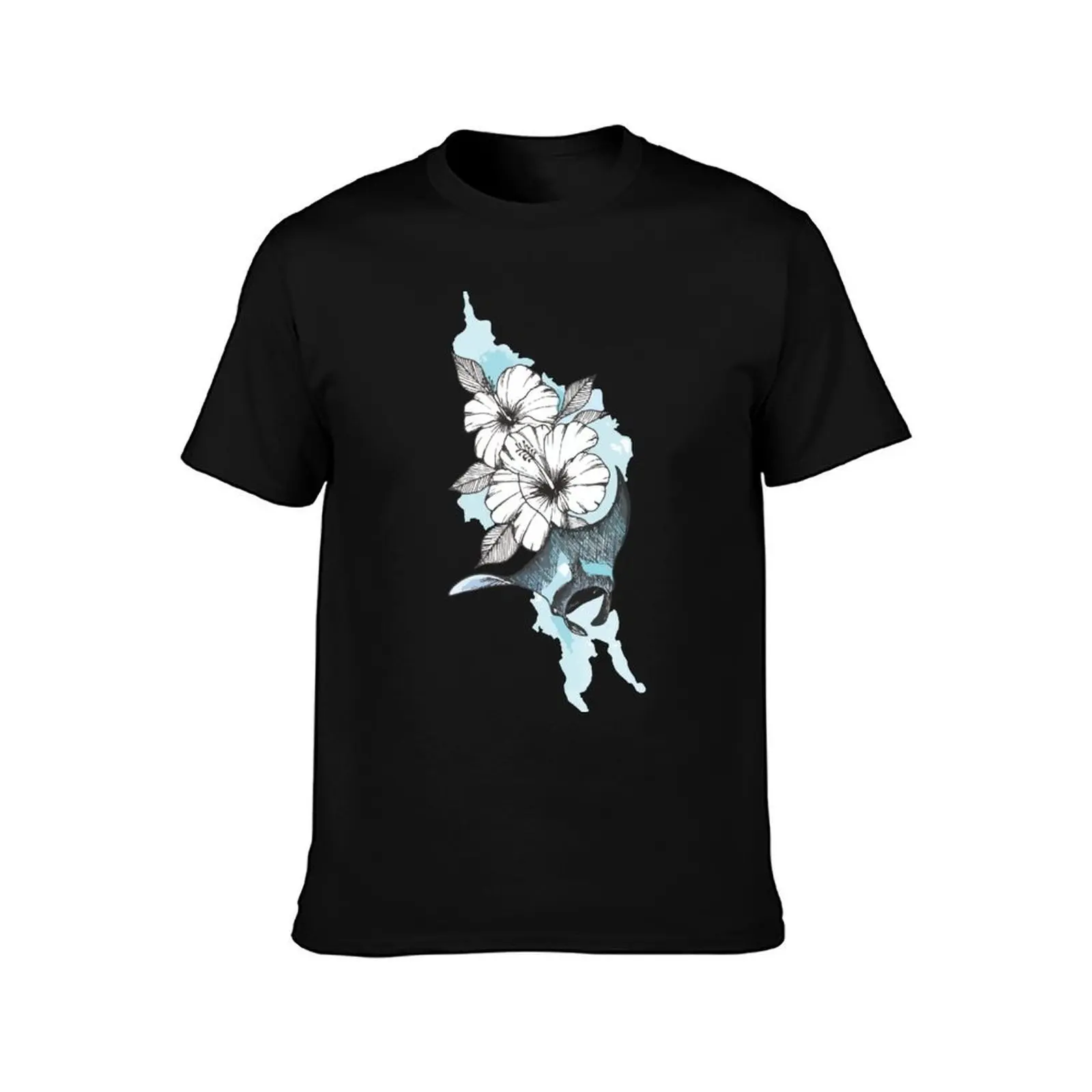 Manta Ray With Flowers | Manta and Hibiscus T-Shirt Large Size Short Sleeve T-Shirt