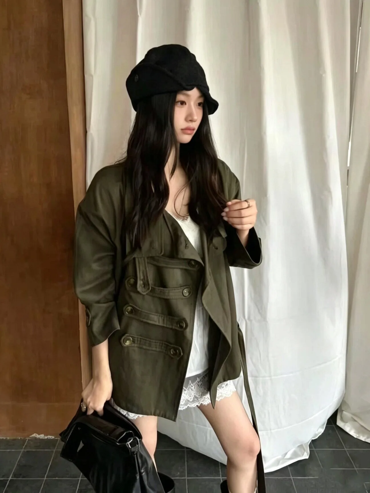 Napoleon Style Coat Jacket Women's Autumn New Vintage Waist-Cinching Belted Top Quality Polyester Fiber Double-Breasted Regul...