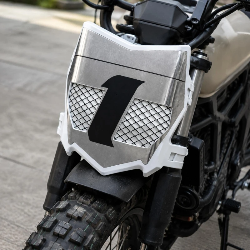 Plastic Motorcycle Front Number Board with Angular Profile,Mesh-Style Openings,Wide Decal Area and Existing-Hole,Bracket or Cabl