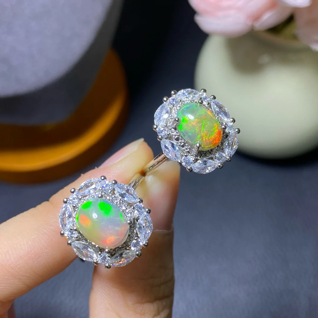 

Women Opal ring with Natural stone 7x9mm Fashion Party Popular Jewelry Rings for Women Wholesale