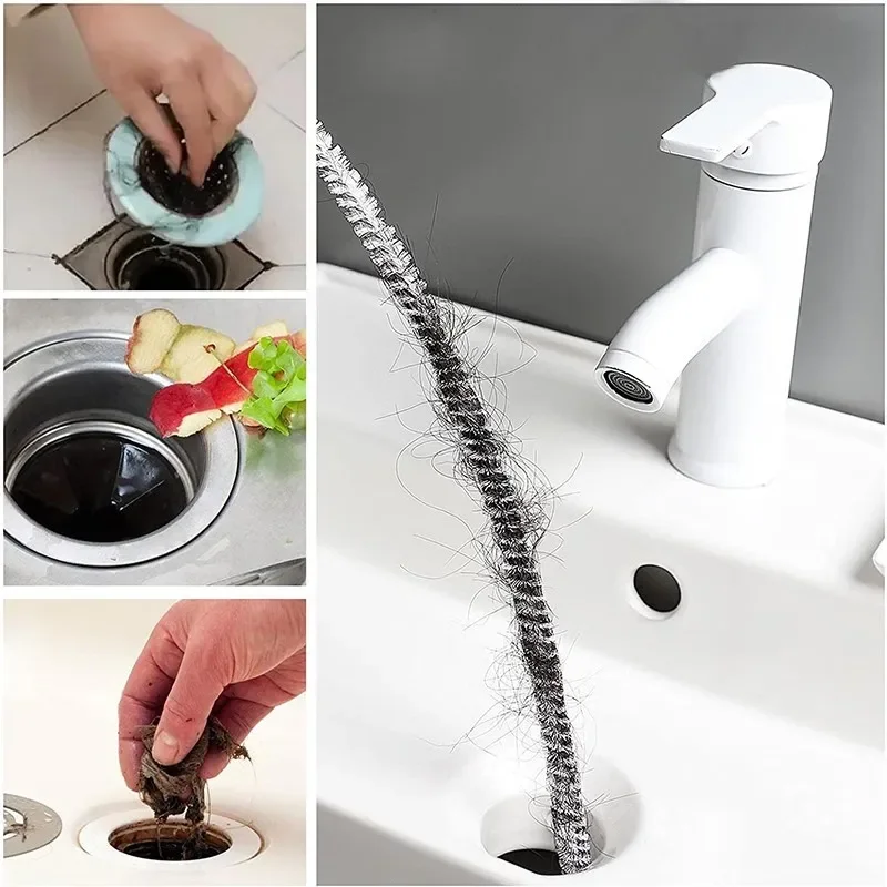 Pipe Dredging Brush Bathroom Hair Catcher Sewer Cleaning Brush Bendable Kitchen Sink Drain Cleaner Clog Plug Hole Remover Tools