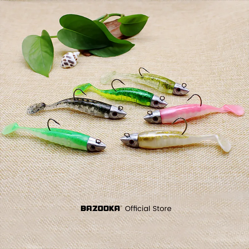 Bazooka Black Minnow Jig Lead Head Fishing Lure Soft Bait Silicone T Tail Wobblers Perch Leurre Jighead Slow Bass Pike Winter