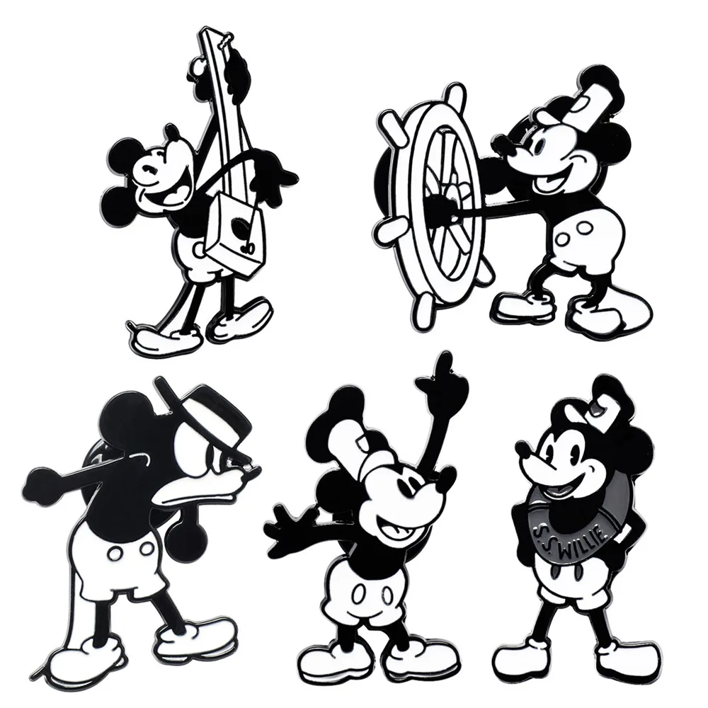 

5pcs Cartoon First Generation Mickey Mouse Brooch Cute Anime The ship Chief Rat Enamel Pin Fashion Animal Metal Badge Jewelry