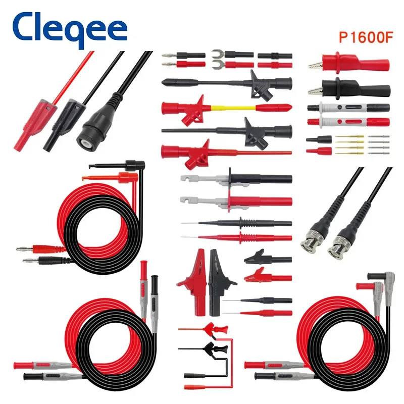 Cleqee P1600 series Multimeter Test Lead Kit 4mm Banana Plug-Test Cable Test Probe IC Hook Clips Automotive Repair Tool Set