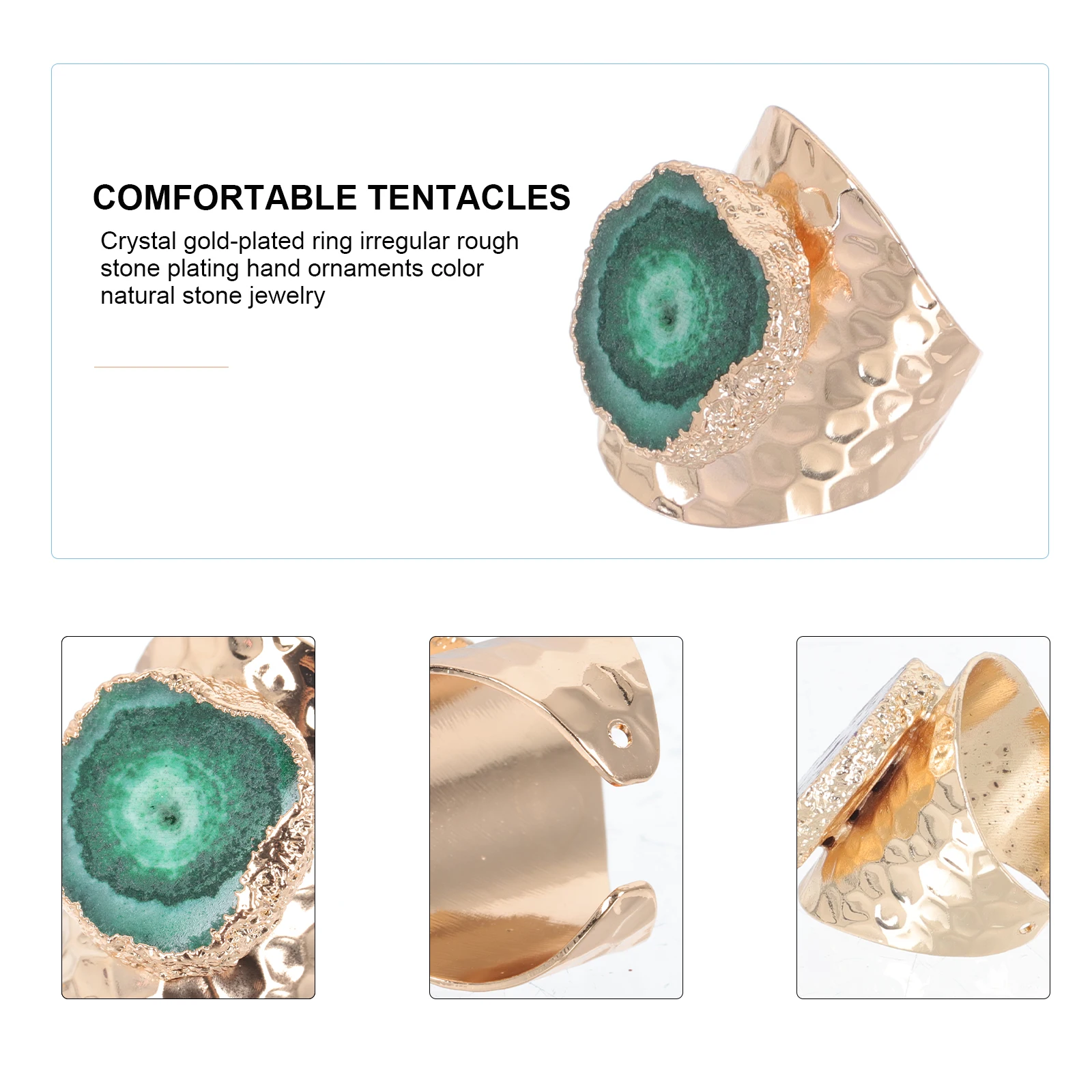 

1Pcs Gold-Plated Crystal Ring Irregular Rough Stone Delicate Finger Jewelry Elegant Women Party Decoration Hand Jewelry