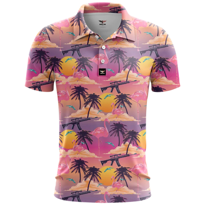 Palm Tree Men\'s Resort 3D Print Polo Shirt Man Hawaiian Vacation Beach Pique Shirt Short Sleeve Summer Funny Gun Lapel Polo Tees