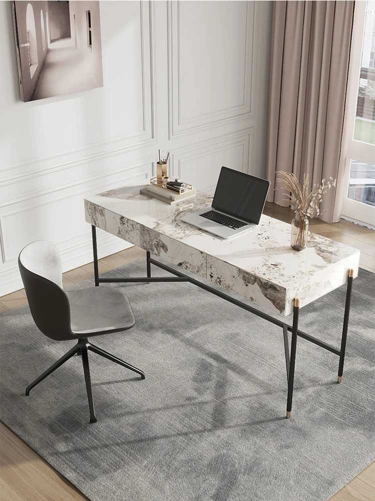 Light Luxury and Bright Rock Tabletop Desk and Chair, Modern and Simple Study, Bedroom, Home Office Desk