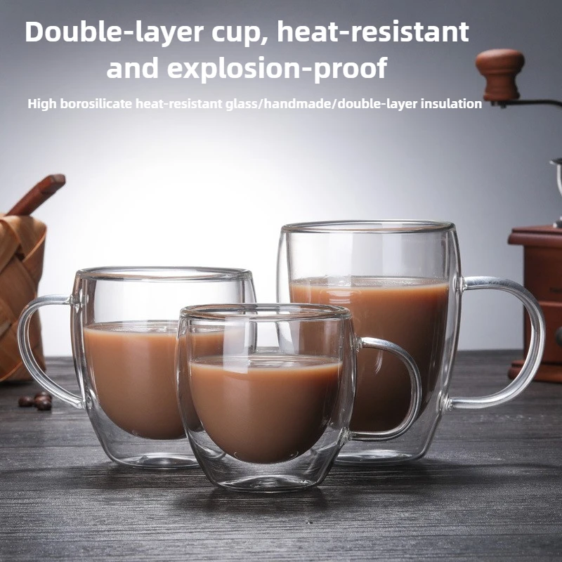 

Heat Resistant High Borosilicate Glass Mug Double Wall Glass Coffee Cup with Handle Milk Water Cup Clear Cups Gift