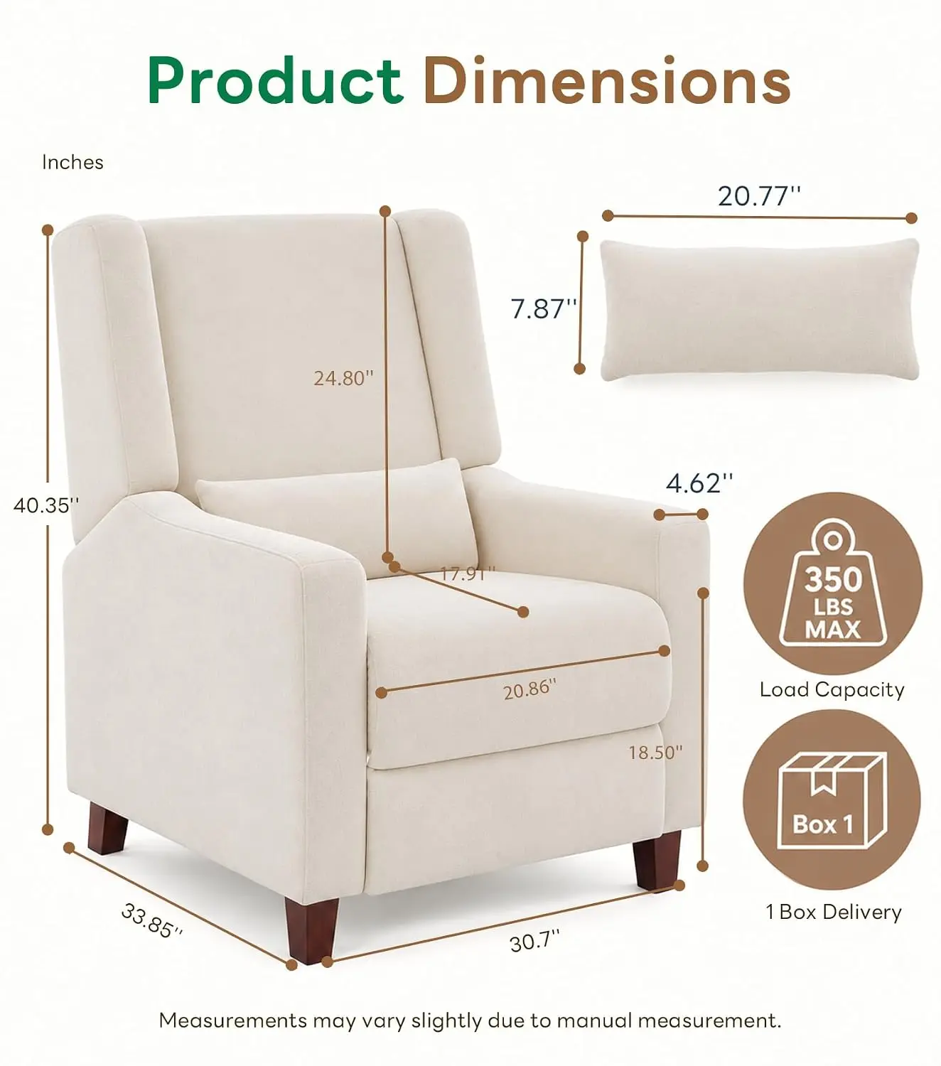 Pushback Recliner Chair, 3-Position Reclining Sofa Chair, Chenille, Customized
