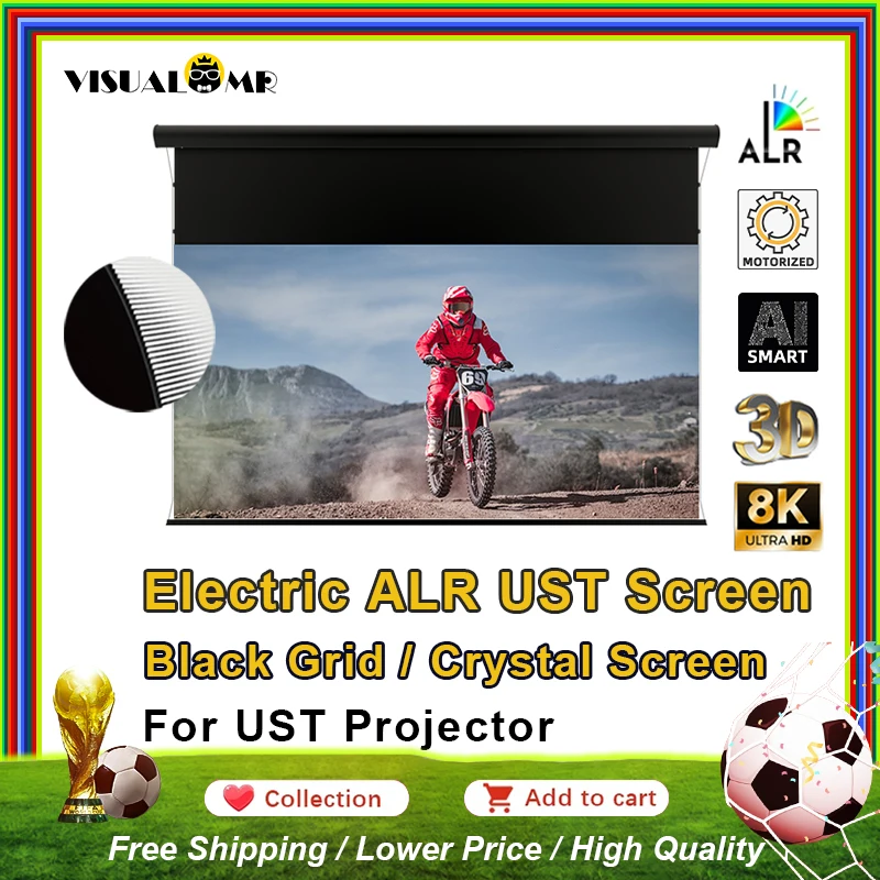 Electric Drop Down ALR Black Grid UST Projection Screen Wall Mount 150