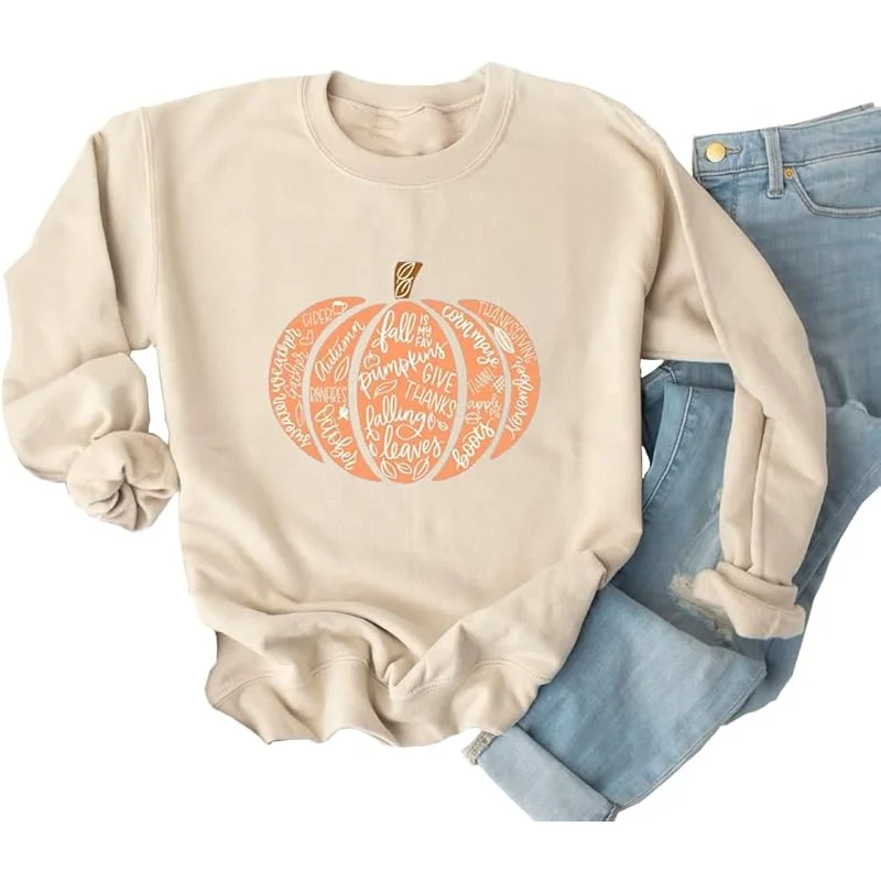 Halloween pumpkin women's sportswear casual new fashionable loose Thanksgiving pattern long sleeve top