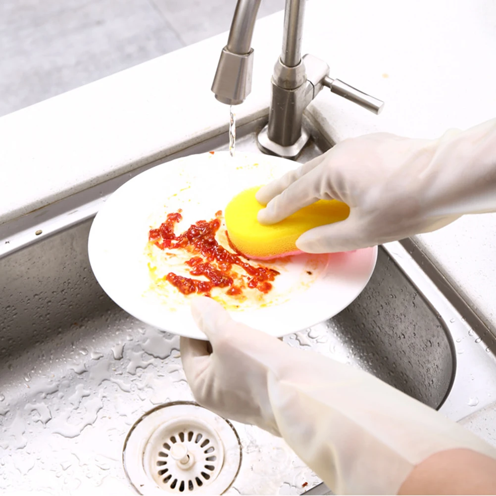 

2Pairs Waterproof Rubber Gloves Kitchen Cleaning Gloves Soft Comfortable Lining Hand Protector for Dishwashing Laundry Car