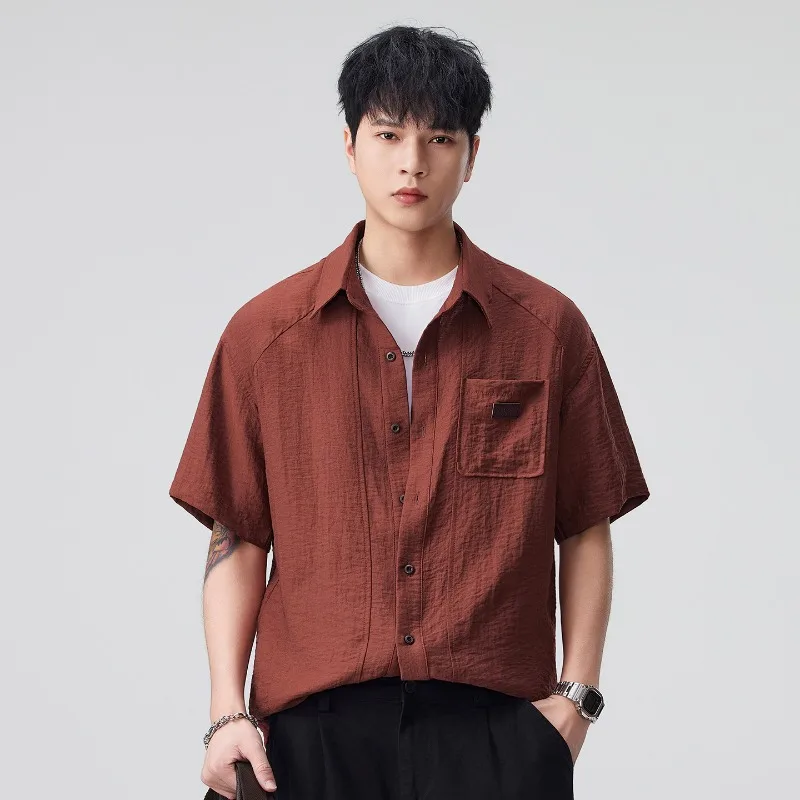 

2026 Summer New Linen Retro Solid Short Sleeved Shirts for Men Korean Fashion Men's Oversized Casual Loose Shirt Streetwear