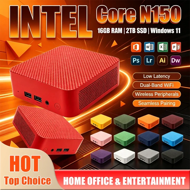 Powerful Intel Core N150 Multi-Color Optional Gaming Mini Desktop PC 4K Windows 11 16GB RAM 1/2TB SSD WIFI6 BT5.2