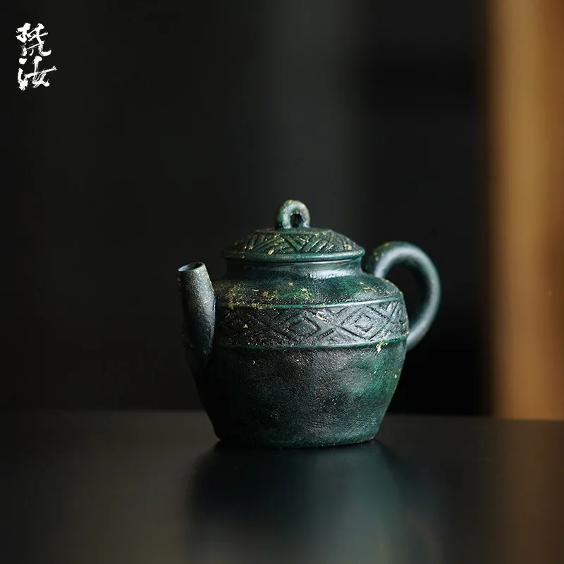 Fanyu Jngdezhen Handmade Ceramc Antque-Style Kung Fu Set Dark Green Teapot Wth Floral Desgn Lacquered Tea Pot For