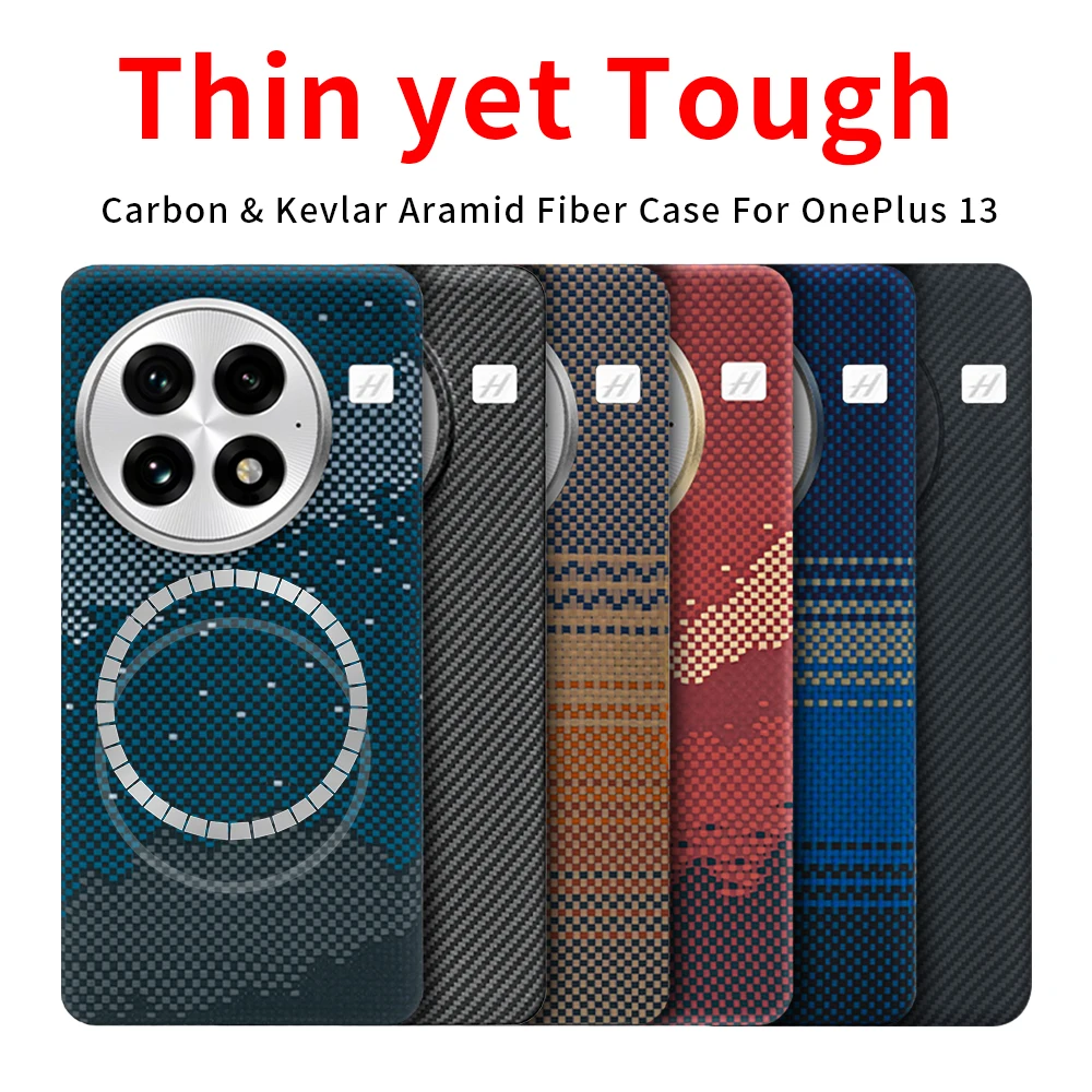 

For Oneplus 13 Aramid Cover Kevlar 600D Carbon Fiber Magsafe Ultra Thin Hard 13R Case Magneticbalck Slim light red